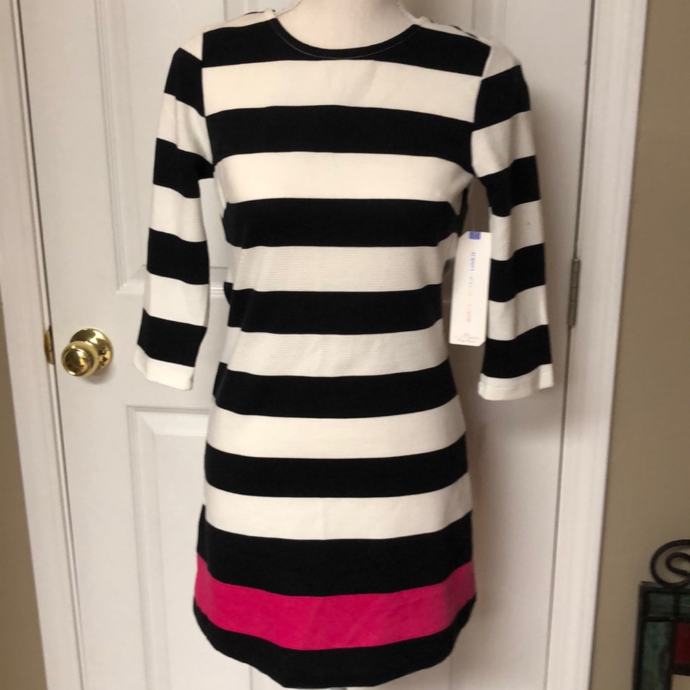 Adorable black, white & pink striped dress.